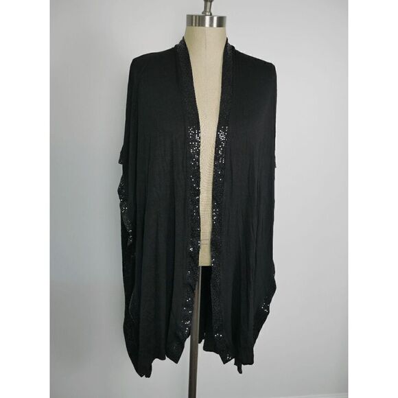 COIN 1804 Plus Size Black Sequin Contrast Kimono Top One Size - Picture 2 of 8